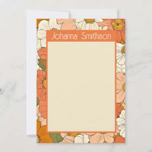 Carte de papeterie verticale Retro Orange Floral 5