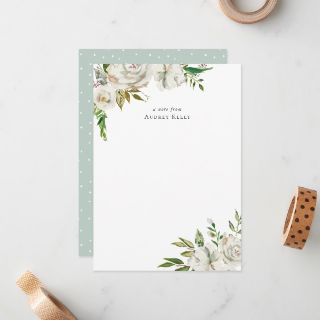 Carte de papier à lettres Monogramme en fleurs dor (Devant/Arrière en situation)