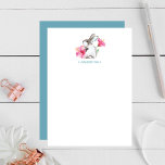 Carte de papier à lettres personnalisées Bunny ble<br><div class="desc">Simple et mignon, cette papeterie personnalisée présente votre nom ou monogramme avec un lapin lapin brun et des fleurs d'hibiscus rose tropicale dans mon art d'aquarelle peint à la main. Le dos est une solide couleur bleu turquoise complémentaire. Parfait pour envoyer des messages de Pâques à des amis ou pour...</div>