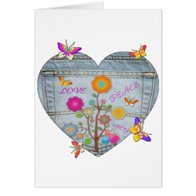 Carte de papillons Denim Pocket Heart Flowers (Devant)