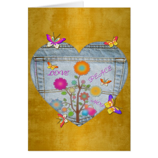 Carte de papillons Denim Pocket Heart Flowers (Devant)