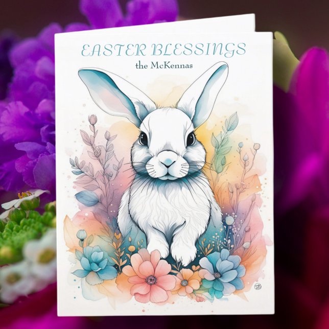 Carte de Pâques à l'Aquarelle Florale de lapin mig (Créateur téléchargé)