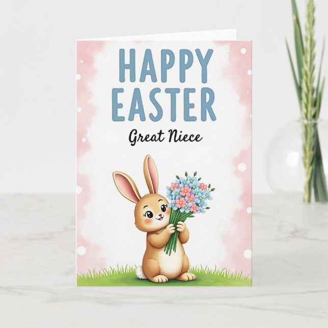 Carte de Pâques à motif de lapin et de fleurs (Devant)