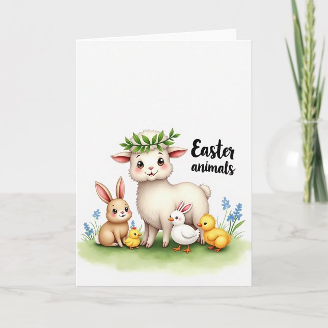 Carte de Pâques amis animaux mignons de printemps (Devant)