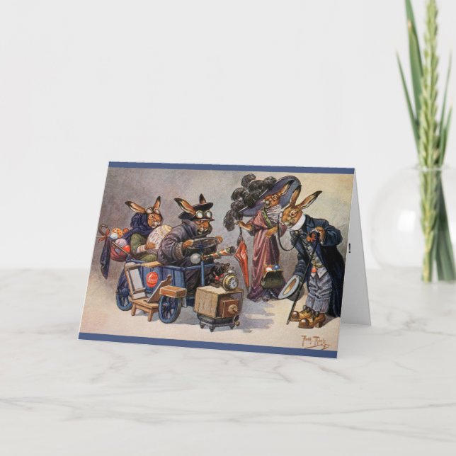 Carte de Pâques Arthur Thiele - Bunnies en voiture (Devant)