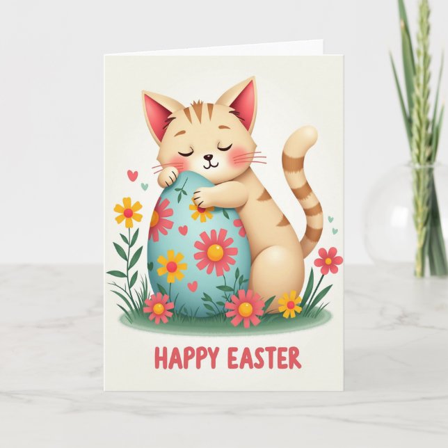 Carte de Pâques au chat rayé (Devant)
