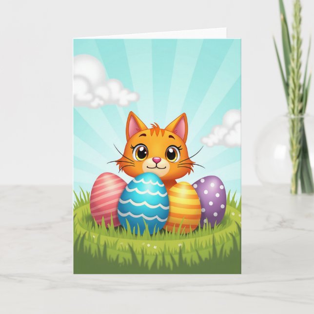 Carte de Pâques au chat roux (Devant)