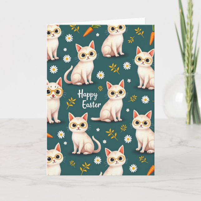 Carte de Pâques aux chats à lunettes (Devant)