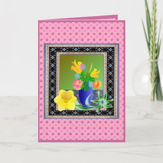 Carte de Pâques aux fleurs encadrées (Devant)