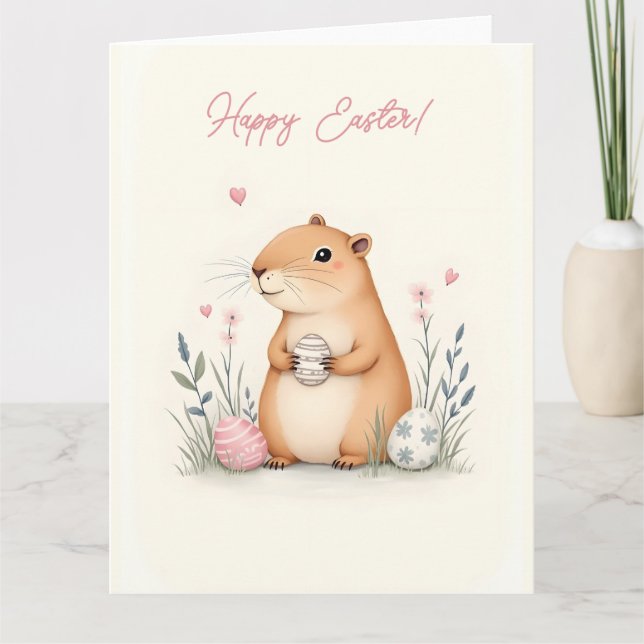 Carte de Pâques avec capybara en couleurs pastel (Devant)