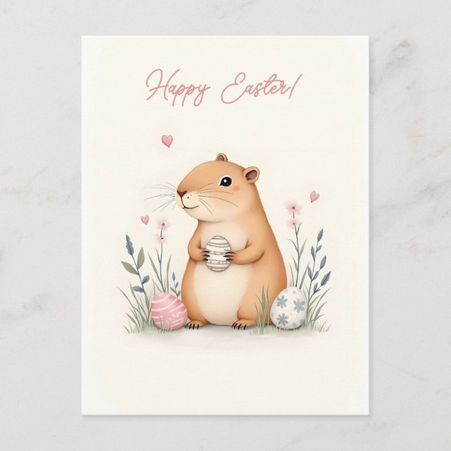 Carte de Pâques avec capybara en couleurs pastel (Devant)