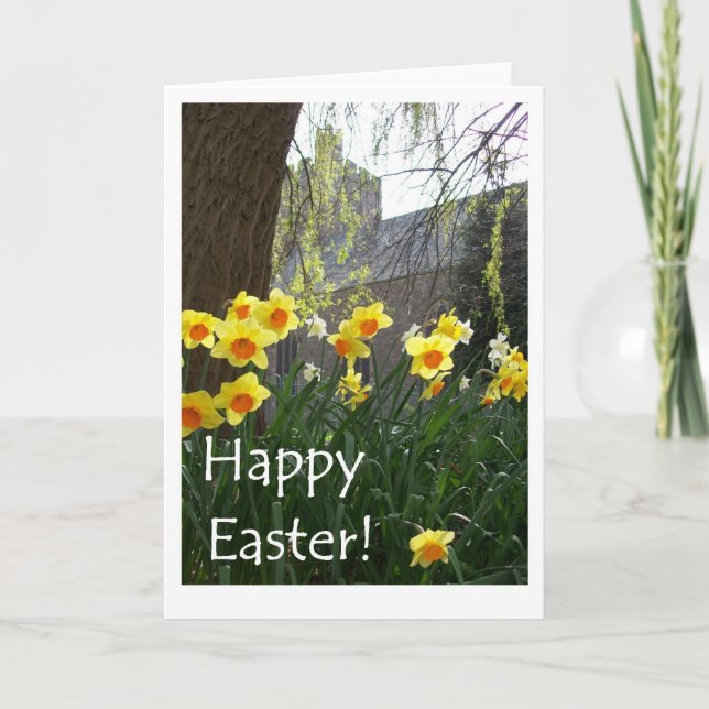 Carte de Pâques avec Daffodiques et Eglise (Devant)