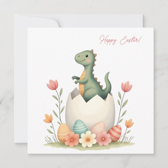 Carte de Pâques avec dinosaure aux couleurs pastel (Devant)