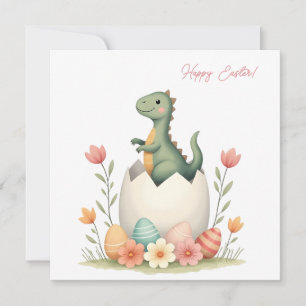 Carte de Pâques avec dinosaure aux couleurs pastel