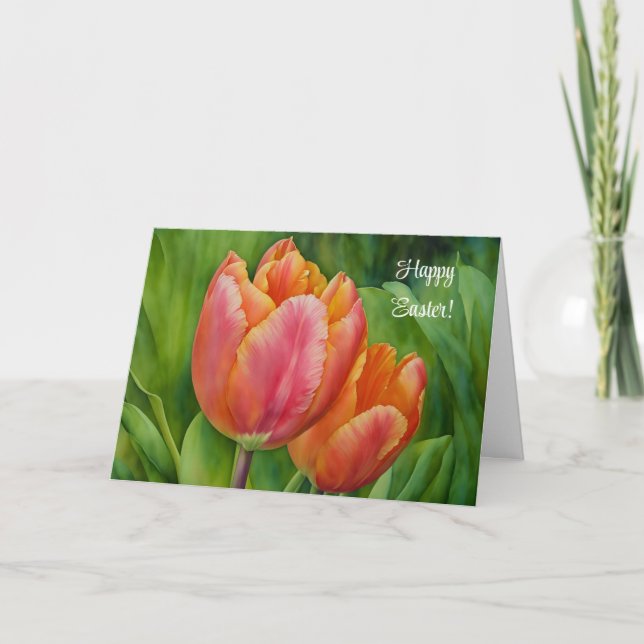 Carte de Pâques avec fleurs de tulipes de printemp (Devant)