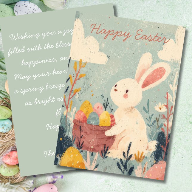 Carte de Pâques avec fleurs et lapin de Pâques (Créateur téléchargé)