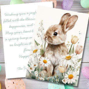 Carte de Pâques avec fleurs et lapin de Pâques