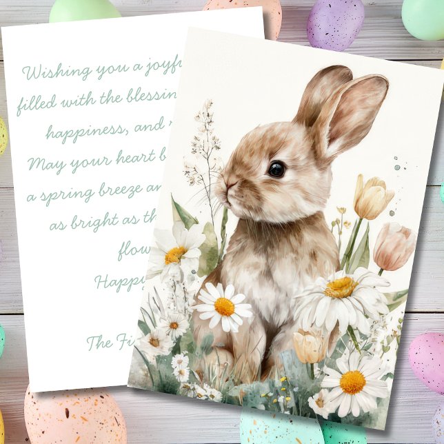 Carte de Pâques avec fleurs et lapin de Pâques (Créateur téléchargé)