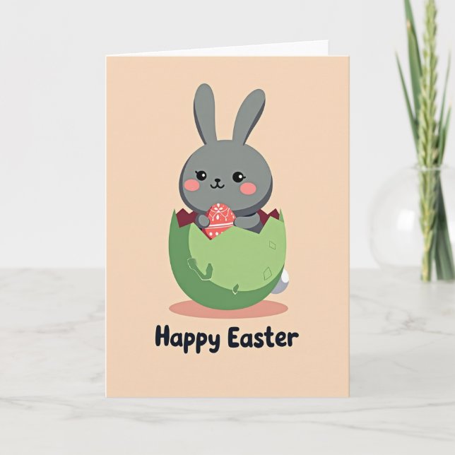 Carte de Pâques avec lapin mignon et œuf (Devant)
