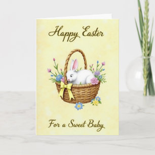 Carte de Pâques avec panier de lapin printanier