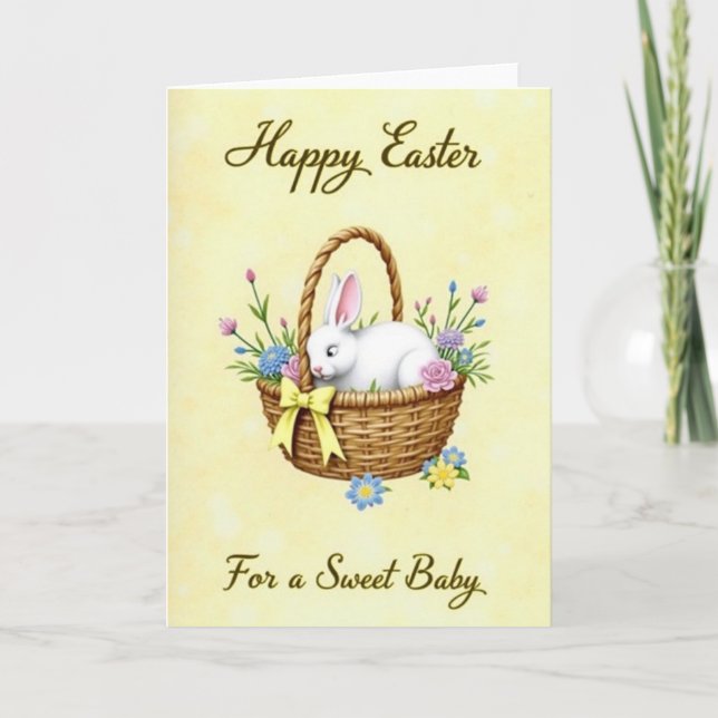 Carte de Pâques avec panier de lapin printanier (Devant)