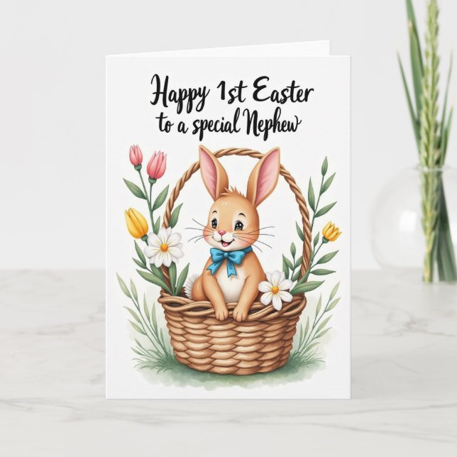 Carte de Pâques avec panier de printemps lapin (Devant)