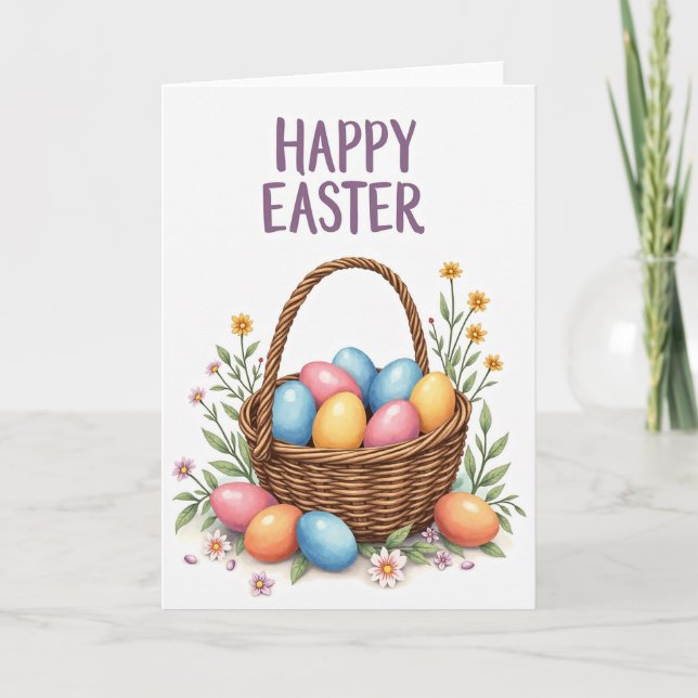 Carte de Pâques avec panier d'œufs de printemps pa (Devant)
