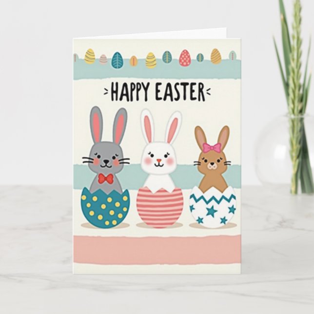 Carte de Pâques avec un mignon petit lapin de prin (Devant)
