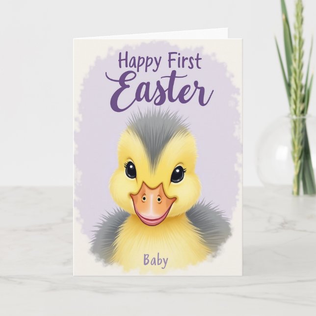 Carte de Pâques Bébé Poule Jaune (Devant)