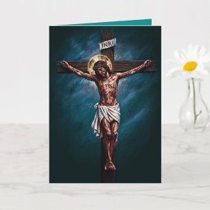 Carte de Pâques bénie Jésus crucifié sarcelle