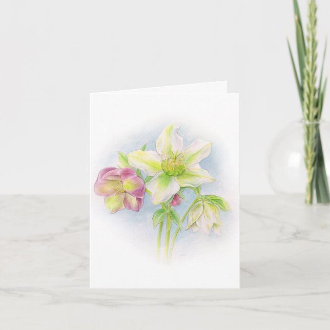 Carte de Pâques blanche blanche à fleurs Hellebore (Devant)