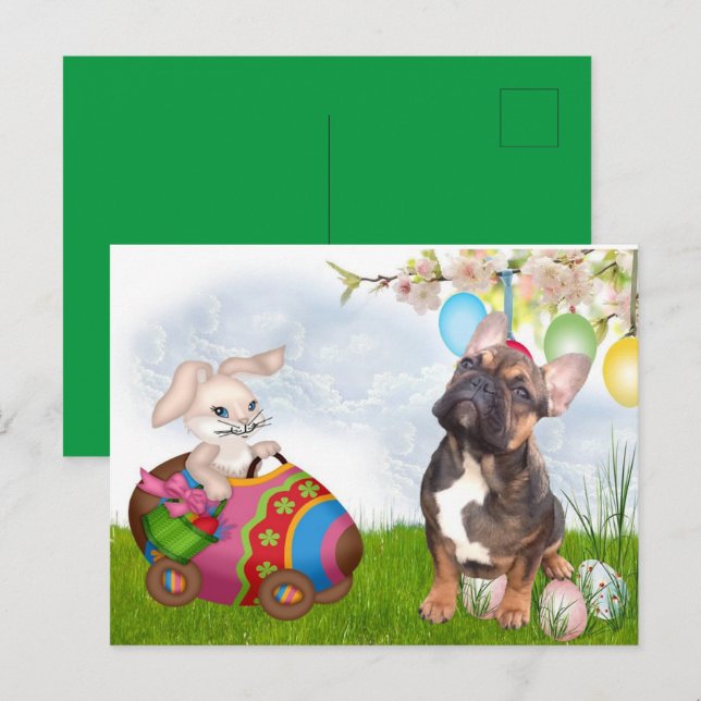 Carte de Pâques bouledogue français carte postale (Devant / Derrière)
