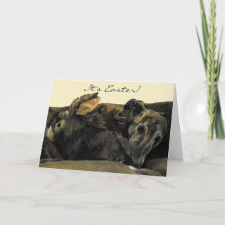 Carte de Pâques Brindle Greyhound & Bunny