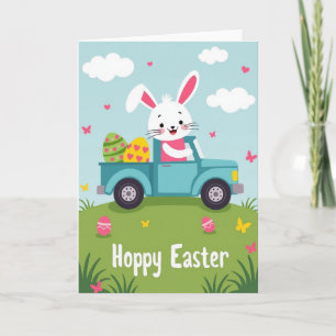 Carte de Pâques camion lapin joyeux