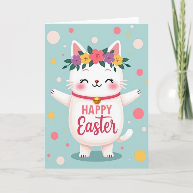 Carte de Pâques Chat Floral (Devant)