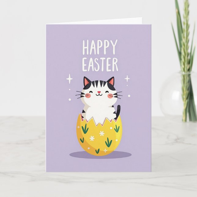 Carte de Pâques Chaton Œuf Joyeux (Devant)