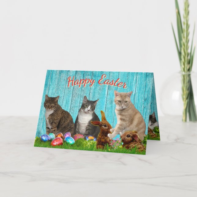 Carte de Pâques - Chats et Lapins (Devant)