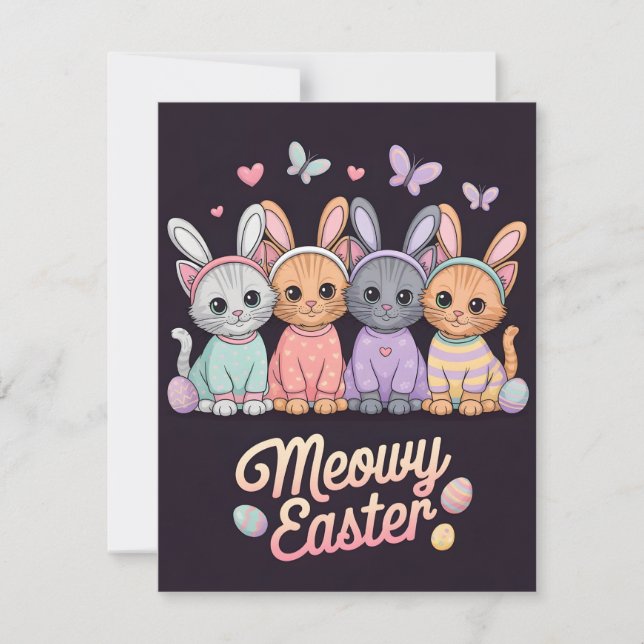 Carte de Pâques Chats Mignons aux Oreilles de Lapi (Devant)