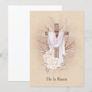 Carte de Pâques. Croix florale. Il est ressuscité