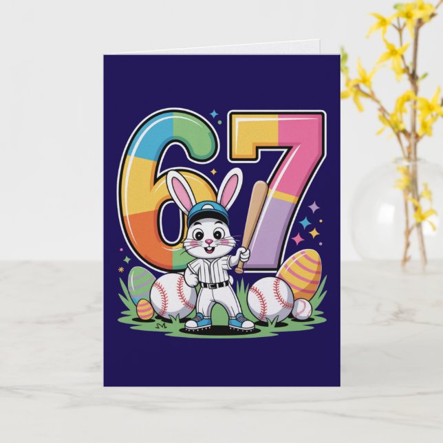 Carte de Pâques de baseball de lapin Six Seven  (Fleur jaune)