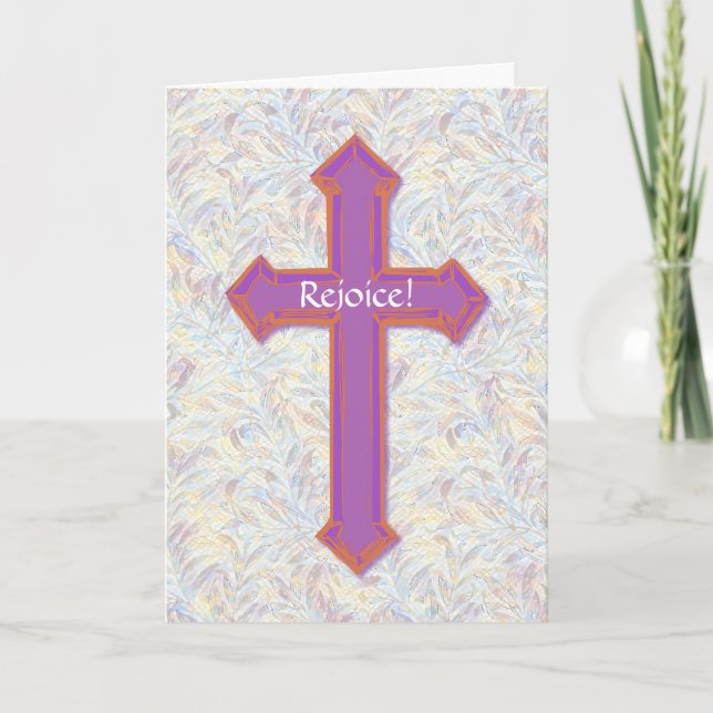 Carte de Pâques de foi Croix Rustique Violette Réj (Devant)