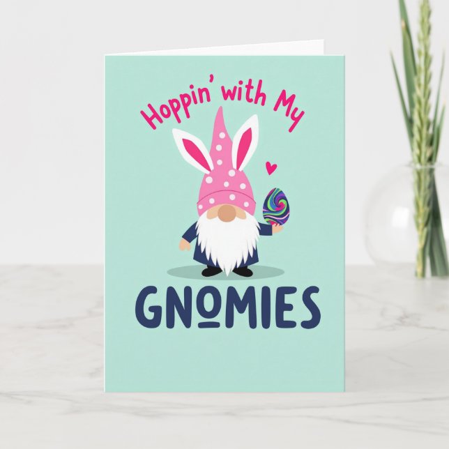 Carte de Pâques de gnome de vacances de printemps (Devant)
