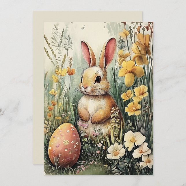 Carte de Pâques de lapin illustrée mignonne (Devant / Derrière)