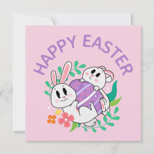 Carte de Pâques de lapin oeuf câlin