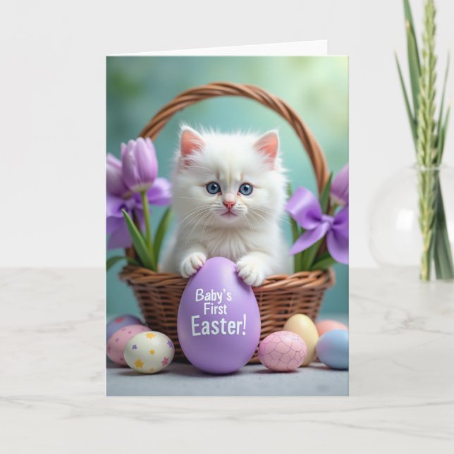 Carte de Pâques de premier œuf de chaton duveteux (Devant)