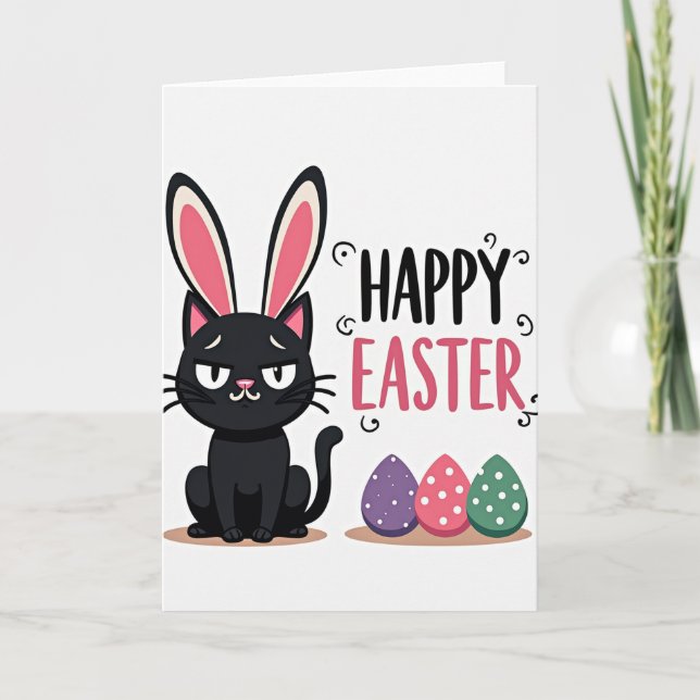 Carte de Pâques drôle de chat Joyeuses Pâques (Devant)