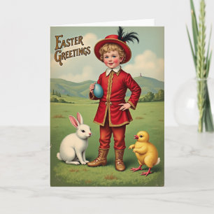 Carte de Pâques Enfant à la Cape Écarlate
