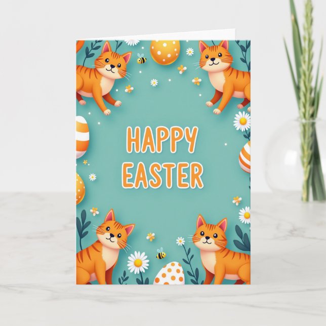 Carte de Pâques Féline de Printemps Joyeux (Devant)
