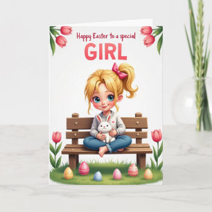 Carte de Pâques Fille Printemps Tulipe