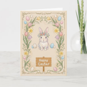 Carte de Pâques Hoppy - Cadre de Lapin Floral